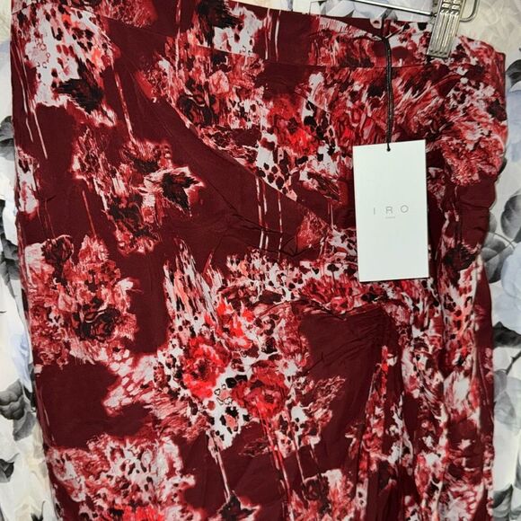 NWT 440.00 I R O Alise ruched printed crepe de chine midi skirt Size 38 Fits /6 - Picture 6 of 7